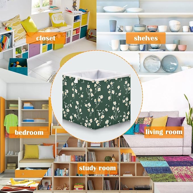 senya Large Storage Bins Small White Flower Collapsible Foldable Storage Cubes - Image 6