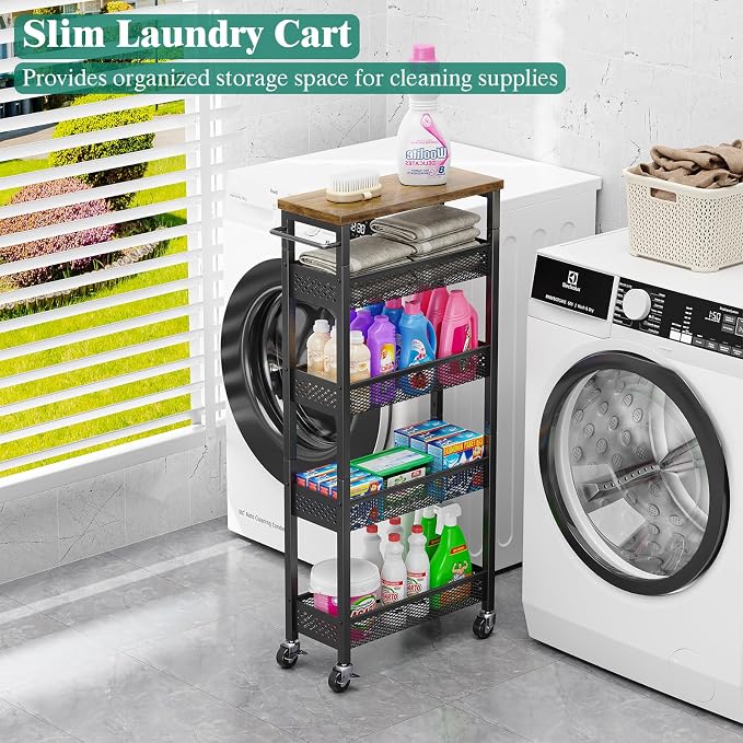 Giwil Slim Storage Cart 5 Tier Narrow Kitchen Rolling Cart on Wheels - Image 3