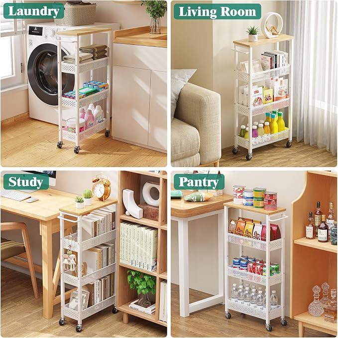 Giwil Slim Rolling Storage Cart 4 Tier Bathroom Organizer Mobile Shelving Unit - Image 7