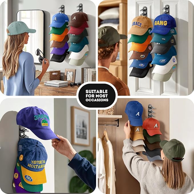 2 Pack Hat Organizer for Baseball Caps, Hat Rack for Wall Hold Up to 20 Hats - Image 8