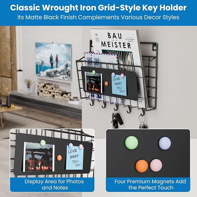 Easy Assembly and Installation Iron Key Holder Wall Mount, Mail Organizer - Image 2