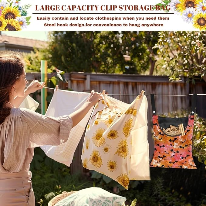 Bats Tie Dye Clothes Pin Hanging Bag Multi Purpose Clothespin Storage Organizer - Image 5