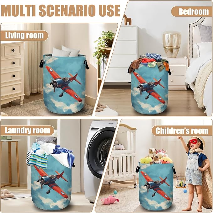 Vintage Airplane Laundry Basket, Foldable Laundry Hamper Tote Bag Dirty Clothes - Image 7