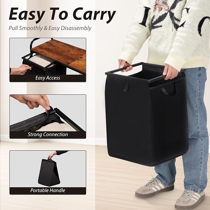 2 Section Laundry Hamper with Shelf, Laundry Basket Organizer with 2 Pull-Out - Image 4