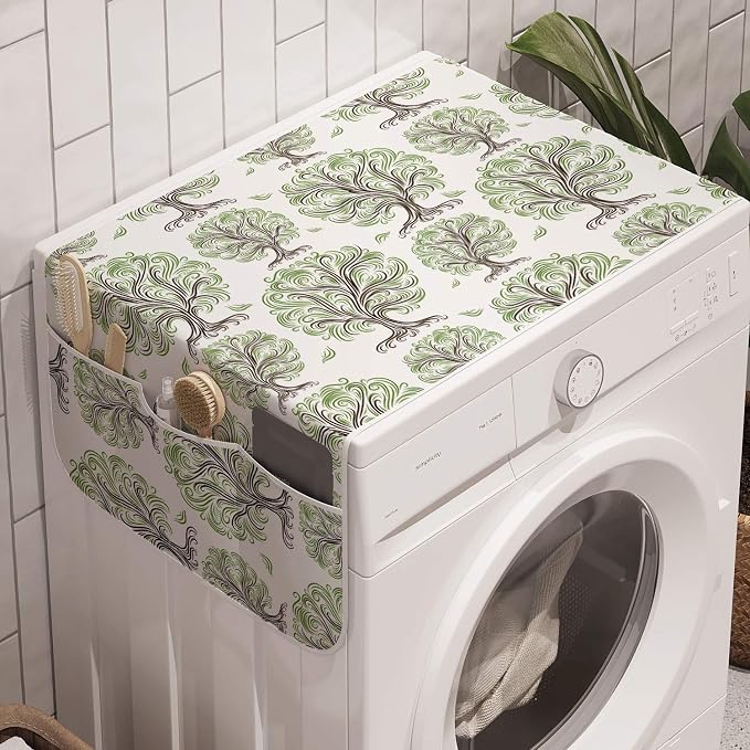 Ambesonne Tree Washing Machine Organizer, Swirled Lines Design Abstract Botany by Ambesonne