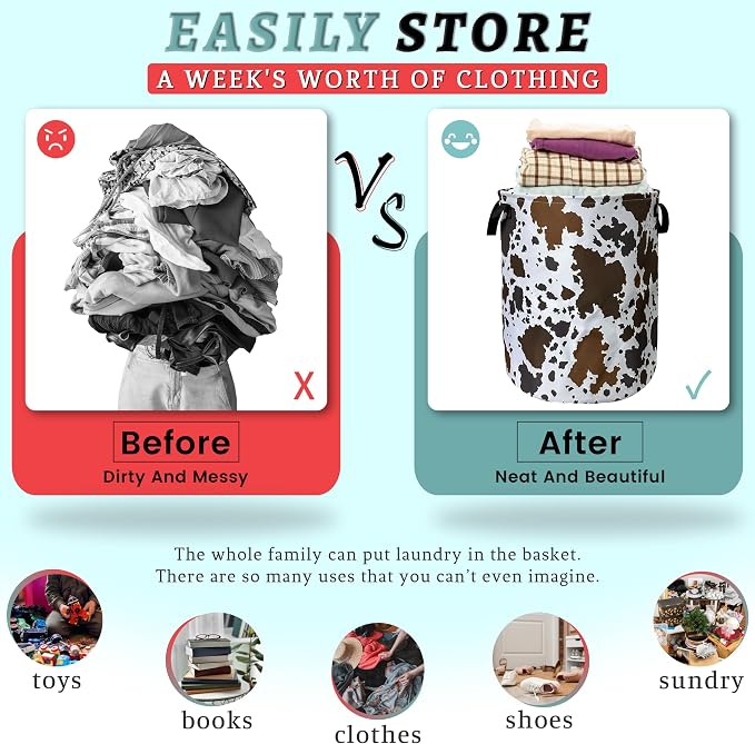 Cows Skin Brown Print Laundry Basket Foldable - Image 3
