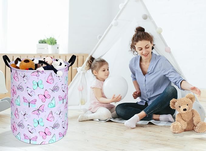 KUNRO Round Laundry Gift Basket Storage Hamper, Clothes Storage Organizer Bins - Image 5