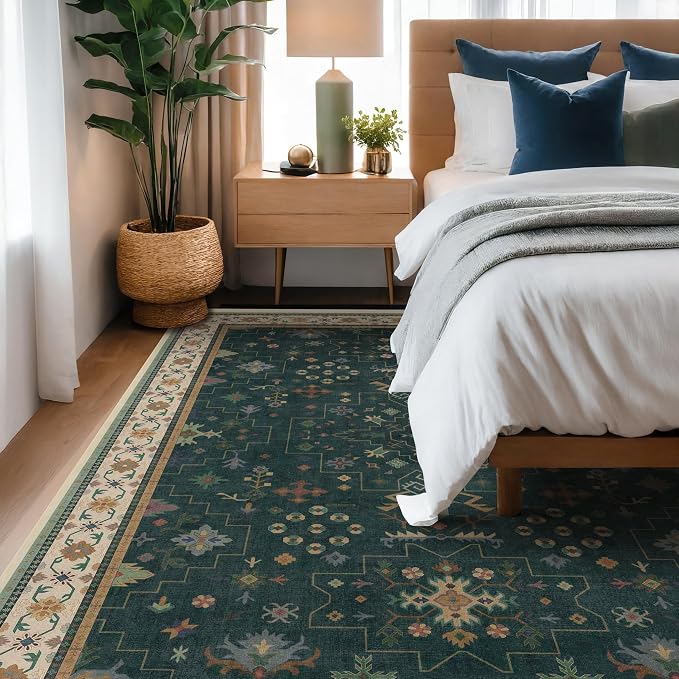 Dark Green Vintage 7x10 Washable Rugs - Image 6