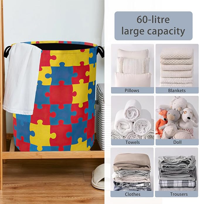 Colorful Puzzle Laundry Basket, Foldable - Image 6