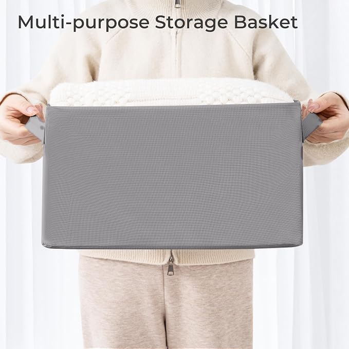 Storage Basket Bins with Metal Frame, Large Collapsible Fabric Storage Baskets - Image 4