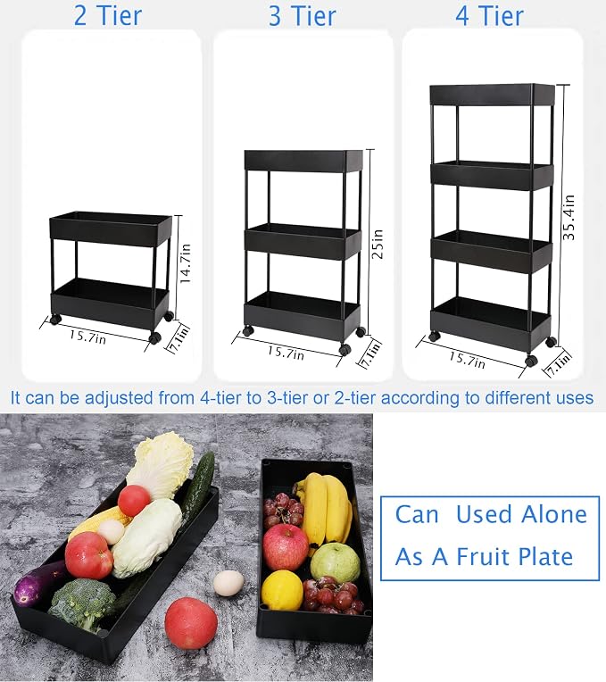 4 Tier Slim Rolling Utility Kitchen Cart Bathroom Organizer - Image 5