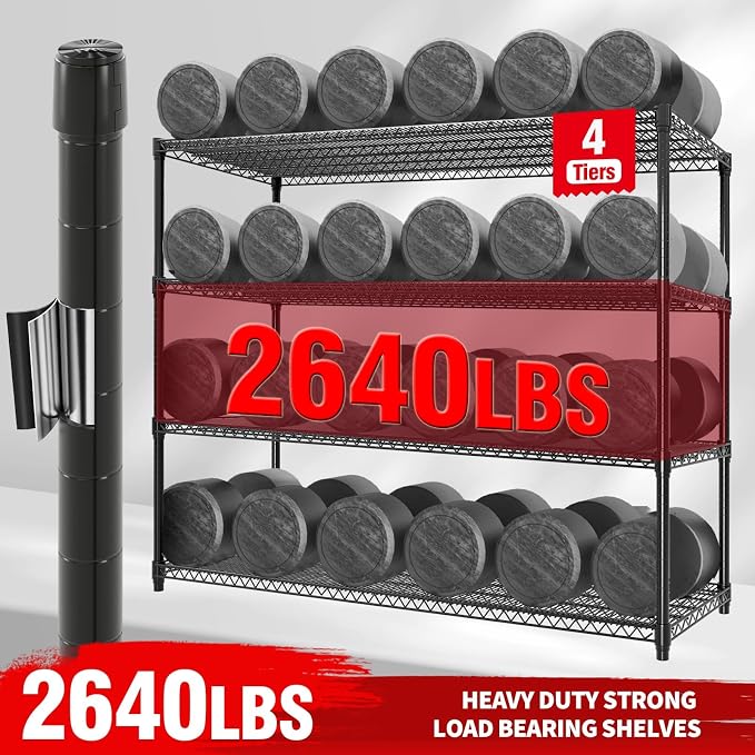4-Tier Heavy Duty Metal Shelving Unit, Adjustable Height & Feet, Sturdy - Image 5