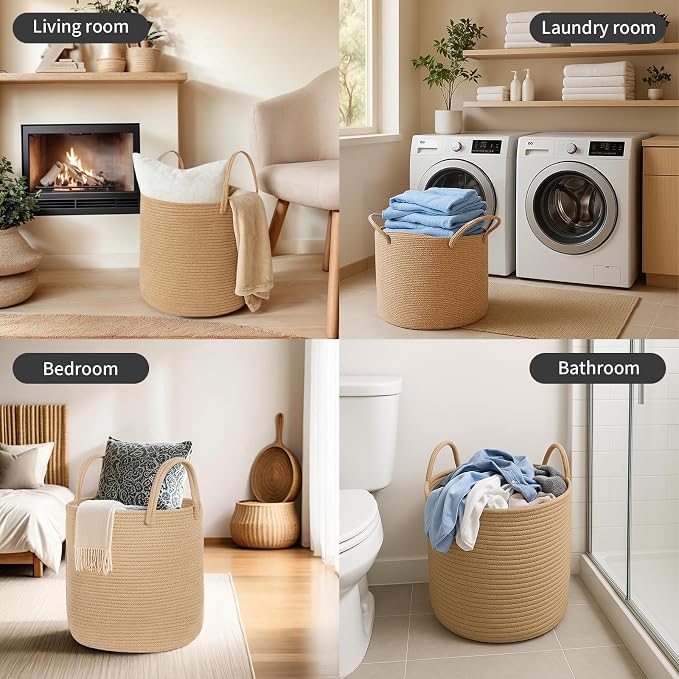 ShellKingdom Laundry Basket, Large Natural Rope Woven Storage Basket - Image 3