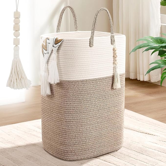 65L Woven Laundry Basket for Clothes, Large Rectangle Laundry Hampers by WENMER