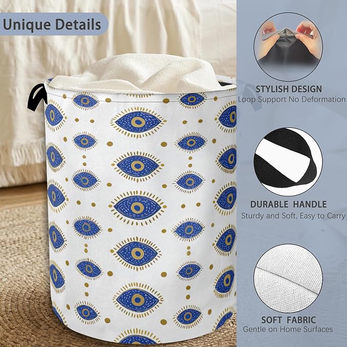 Evil Eyes Laundry Basket, Foldable Oxford Cloth Tote Bag Laundry Hamper Clothes - Image 3