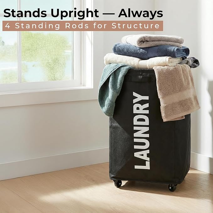75L – Lockable Wheels Laundry Basket – Support Rods & Box Base – Tall Slim - Image 7