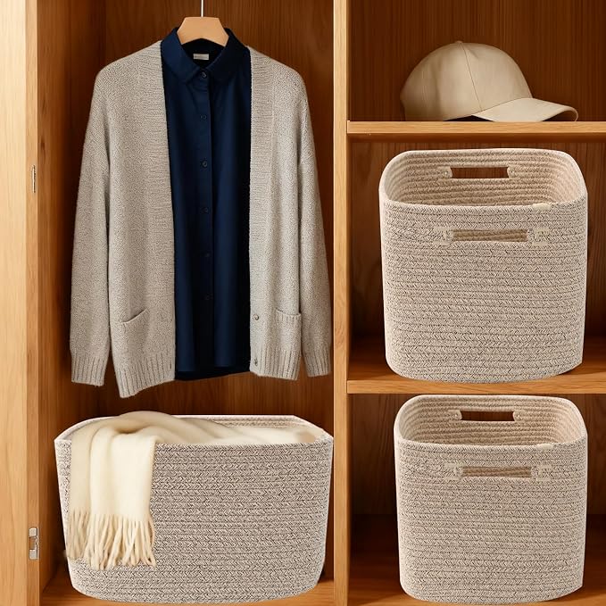 3 Pack Woven Storage Baskets for Shelves, 13.5"×11"×9.5"Organizing Bins - Image 8