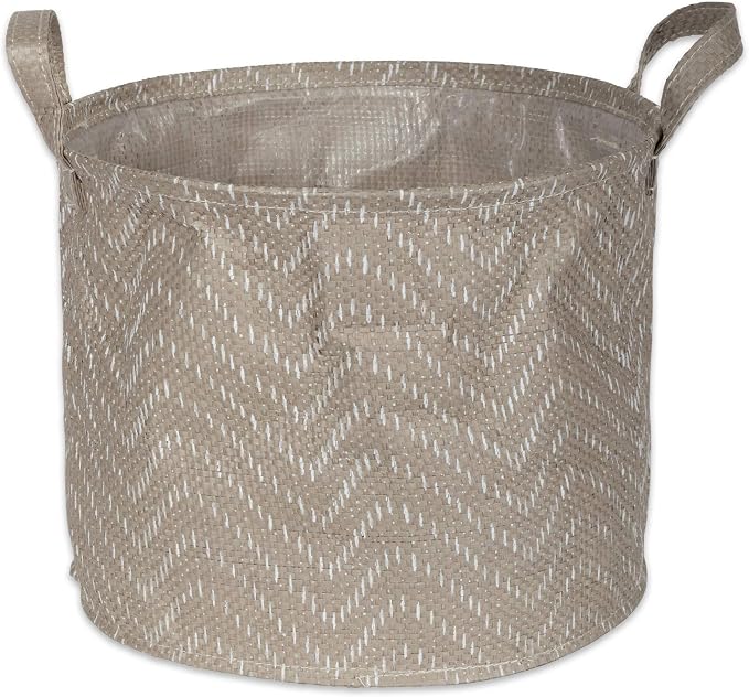DII Collapsible Waterproof Chevron Laundry, Medium Round, Stone/Cream, 2 Piece - Image 3