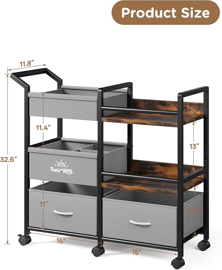 2-in-1 Baby Diaper Caddy Organizer, 3 Tier Rolling Storage Cart - Image 8