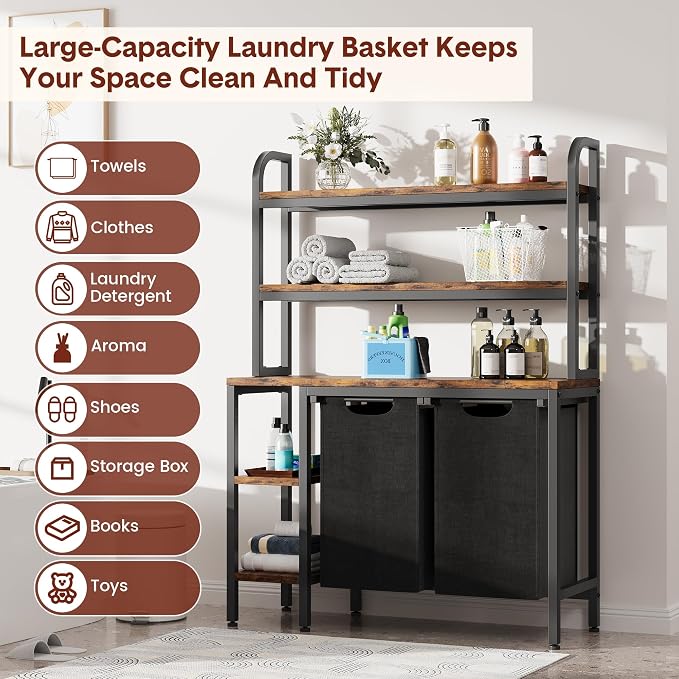 3-Tier Shelves Laundry Basket Hamper, 2 Section Laundry Sorter - Image 5