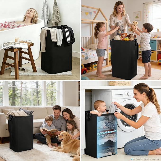 80L Large Laundry Hamper with Lid, Foldable Laundry Bag - Image 3