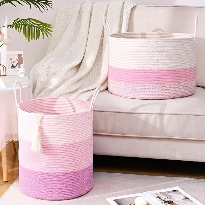Laundry Hamper for Organizing, 52L Tall Laundry Baskets, Cotton Rope Woven - Image 6