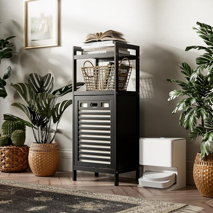 HITNET Tilt Out Laundry Hamper, Bamboo Bathroom Cabinet - Image 8