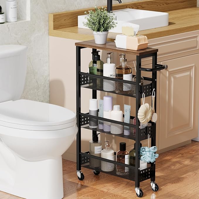 Slim Rolling Cart, 4 Tier Storage Cart, Narrow Cart - Image 9