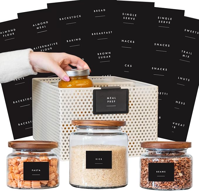 Pantry Labels, 130 Preprinted Vinyl Stickers by TidyStyle