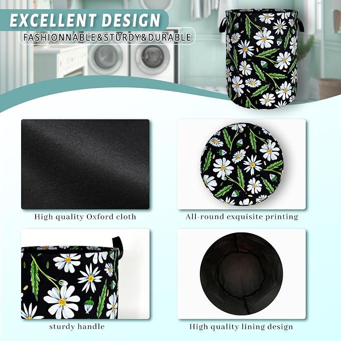Cute Daisy Flowers Laundry Basket Foldable Oxford Cloth Floral Laundry Hamper - Image 4