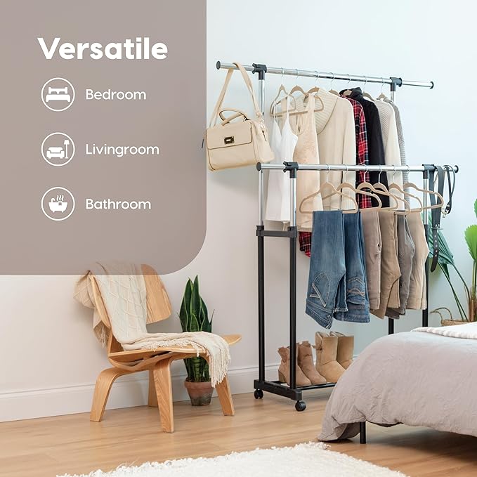 IRIS USA Portable Double-Rod Height Adjustable Clothes Rack - Image 4