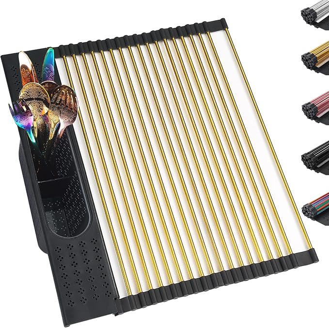 Berglander Gold Dish Drying Rack Over The Sink, L17.5*W 15" Rollable Tianium by Berglander