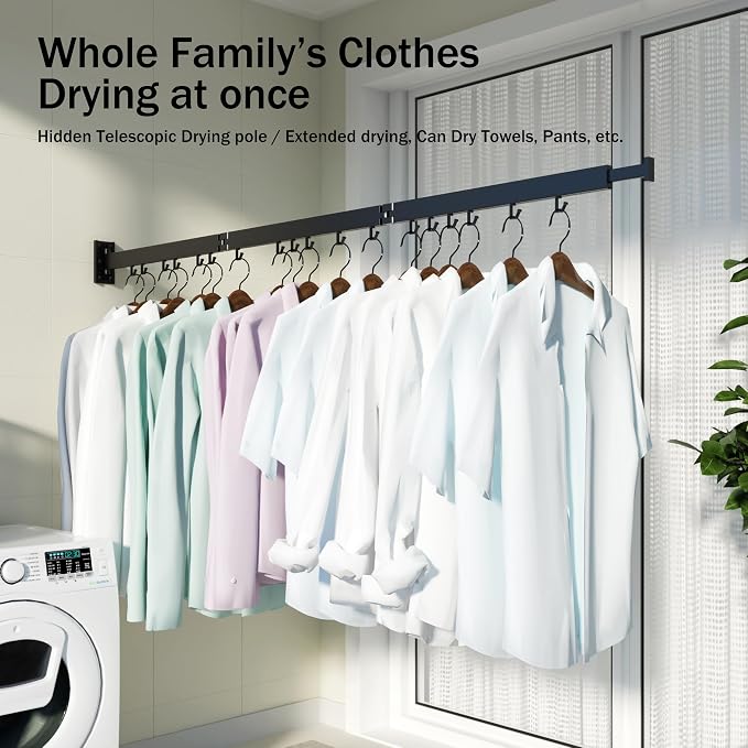 Clothes Drying Rack for Laundry, Wall Mounted Clothes Hanger Rack, Retractable - Image 7