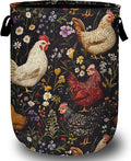 Retro Rooster Flower Laundry Basket, Chicken Laundry Hamper Tote Bag Dirty by Unknown