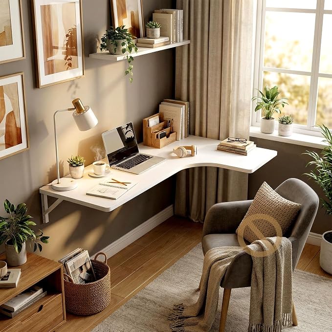 Wall Mounted Folding Table L Shaped, Fold Down Floating Desk by MBBTAGHome