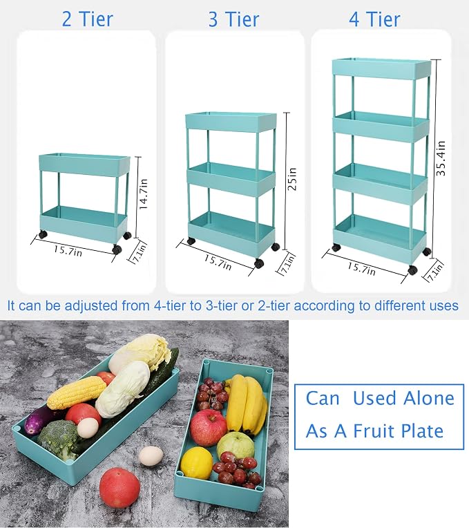 4 Tier Slim Rolling Utility Kitchen Cart Bathroom Organizer - Image 5