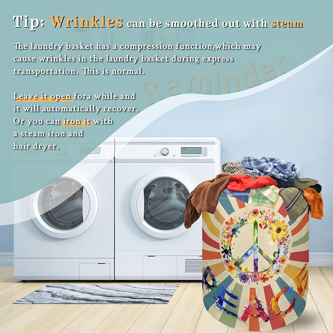 Retro Colorful Hippie Peace Laundry Basket Foldable - Image 6