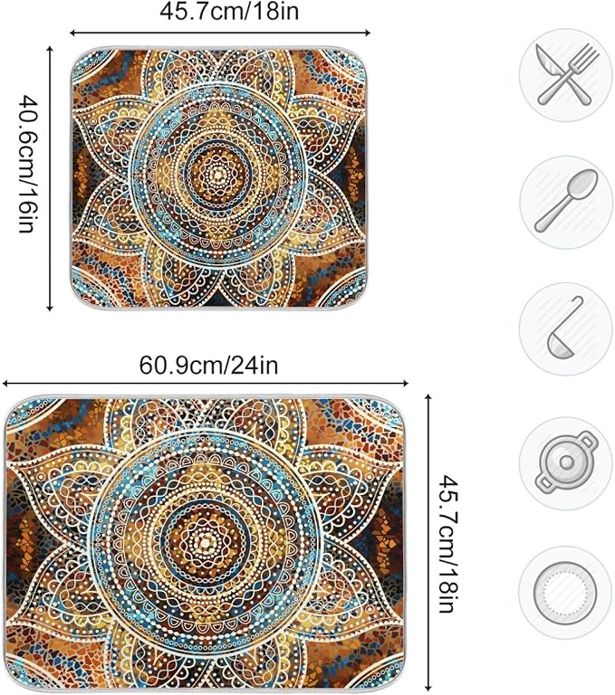 Mandala Dish Drying Mats 16 x 18 Inch Super Absorbent Microfiber Dish Drainer - Image 3