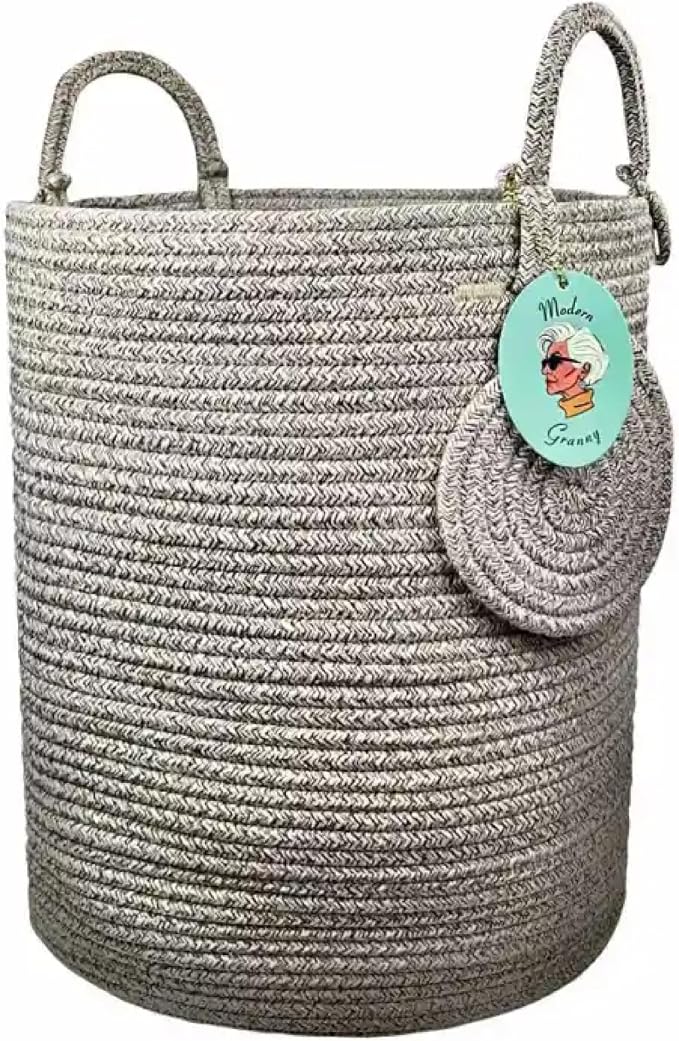 Modern Granny Large Cotton Rope Laundry Hamper 15x20 Inch Dual Secure Woven - Image 6