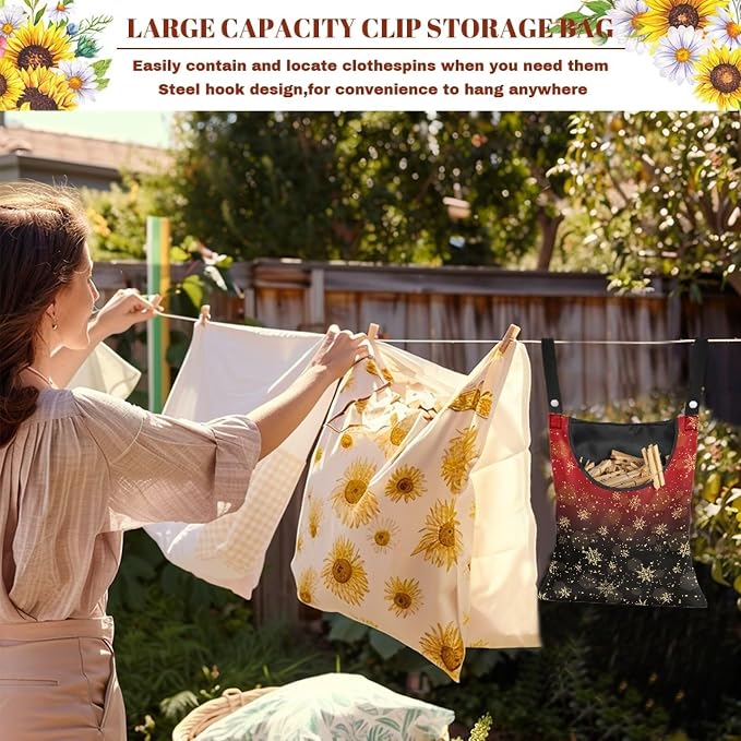 Snowflake Clothes Pin Hanging Bag Portable Clothespin Storage Bag - Image 5