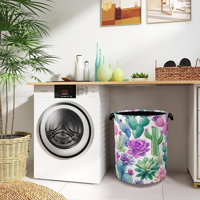 Cactus Succulents Laundry Basket, Foldable Oxford Cloth Tote Bag Laundry Hamper - Image 8