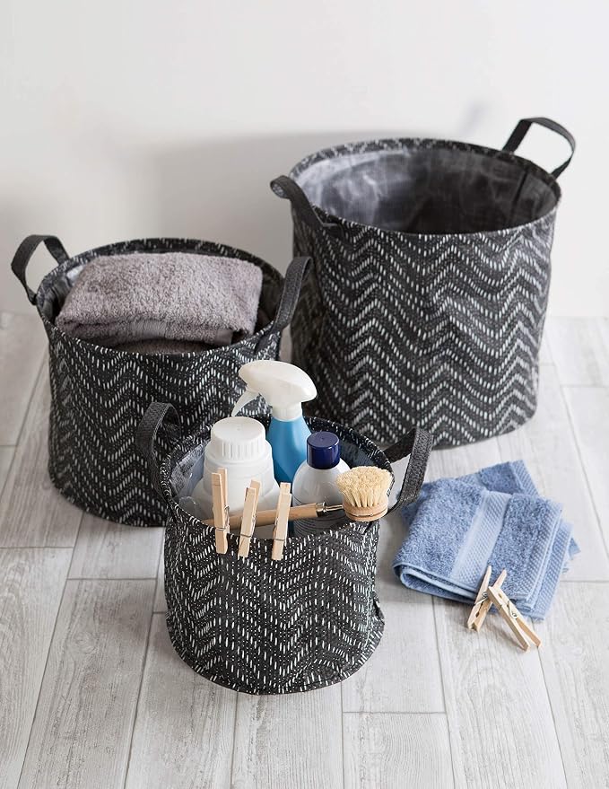 DII Collapsible Waterproof Chevron Laundry Bins, Small Round, 2 Piece - Image 7