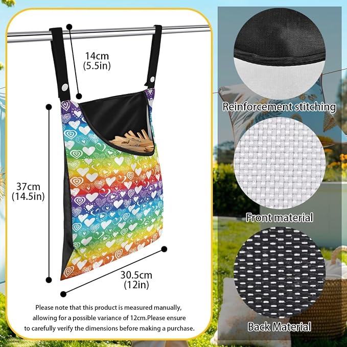 Rainbow Hearts Pin Collector Bag Clothespin Storage Bag Machine Washable - Image 6