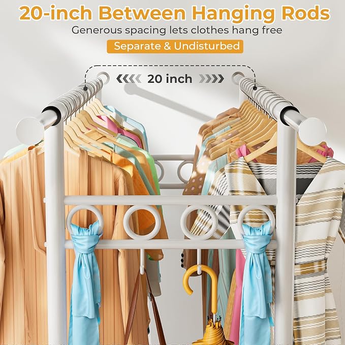 Heavy Duty Clothes Rack Load 960LBS, Three Rods Rolling Clothing Racks - Image 3