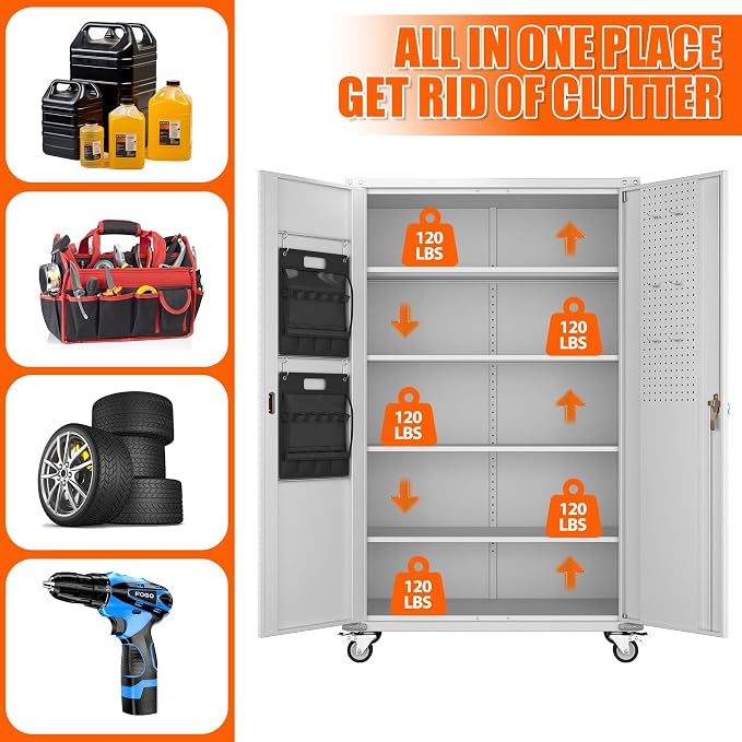 Aobabo Extra Large Garage Storage Cabinet on Wheels, Metal Storage Cabinets - Image 5