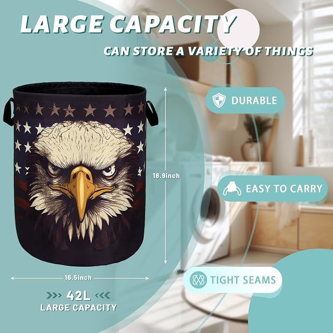 American Flag Eagle Laundry Basket Foldable - Image 2