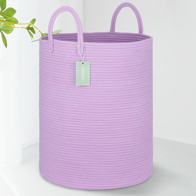 Large Cotton Rope Laundry Hamper 65L, Baby Nursery Hamper Bin by BOSROTY