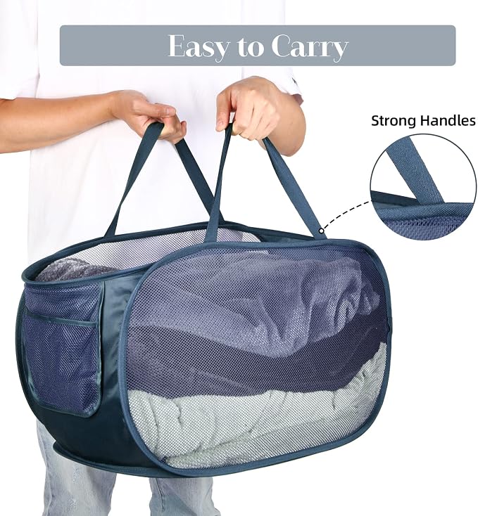 Durable Collapsible Laundry Baskets, Mesh Pop Up Laundry Hamper - Image 5