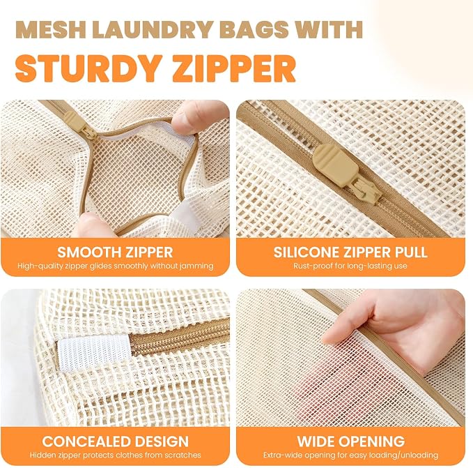 4Pcs Cotton Mesh Laundry Bags for Delicates, Breathable Mesh Garment Bag for - Image 2