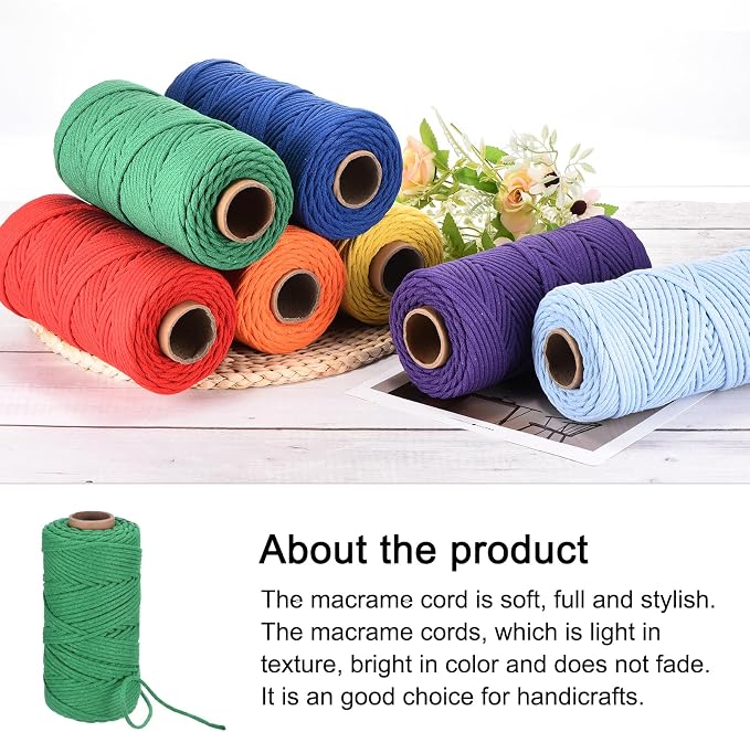 Rebower Macrame Cord 4mm x 109 Yard, Natural Cotton Macrame Rope Twisted - Image 4